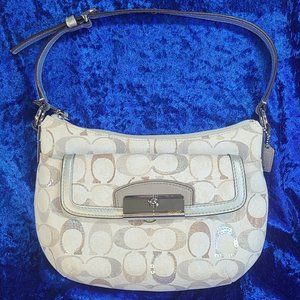 Authentic COACH Kristen Signature Sequin Satin Beige Shoulder Bag-Dust bag incl.